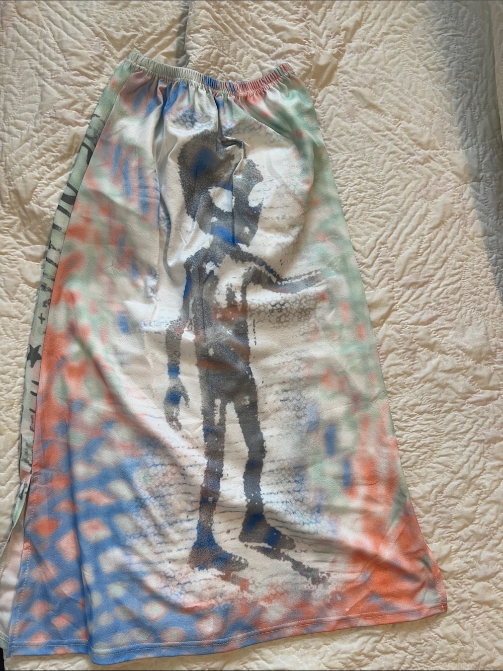 Graphic UFO Midi Skirt in Pastel Blue, Peach & Green - Picture 4 of 4